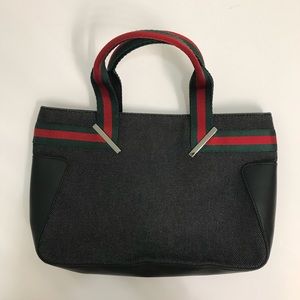 Gucci Web Black Denim and Leather Small Tote